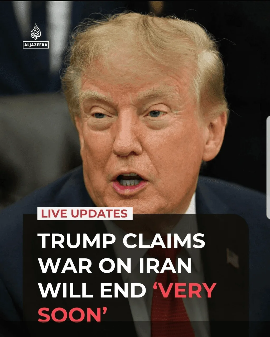 US President Donald Trump says the war on Iran will end “very soon” without providing any details an — image 1